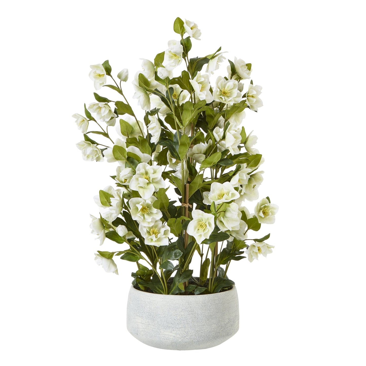 Artificial white Hellebore plant in grey pot
