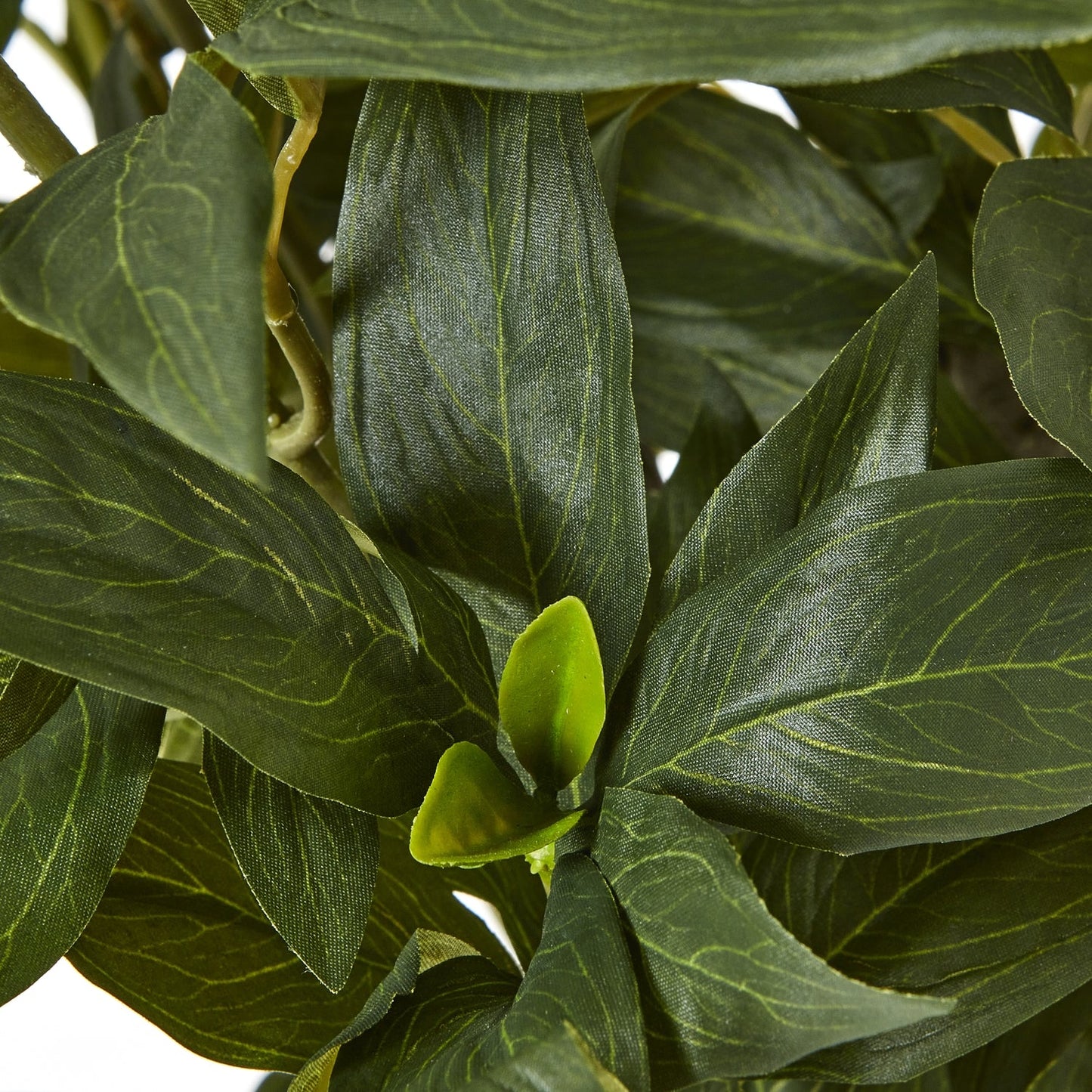 close up of the foliage on the artificial peony plant