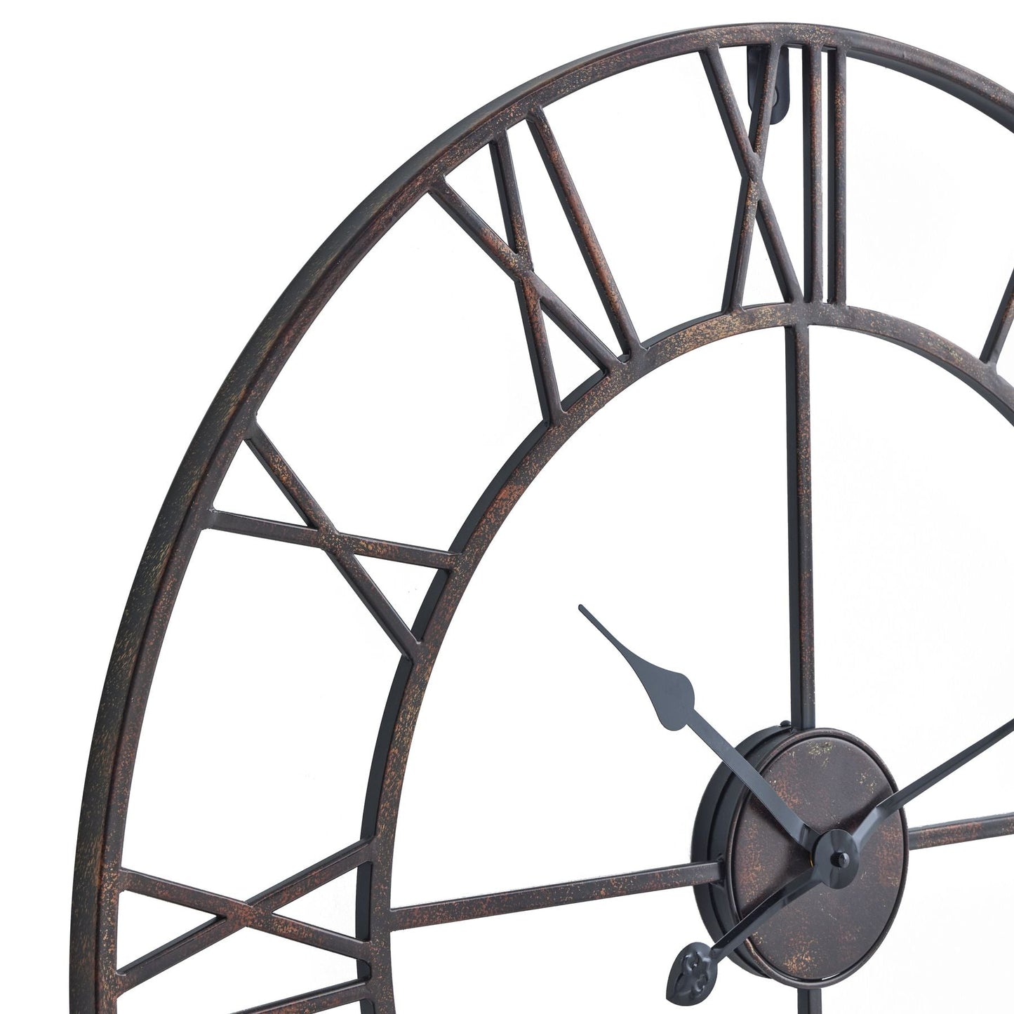 close up of bronze skeleton wall clock