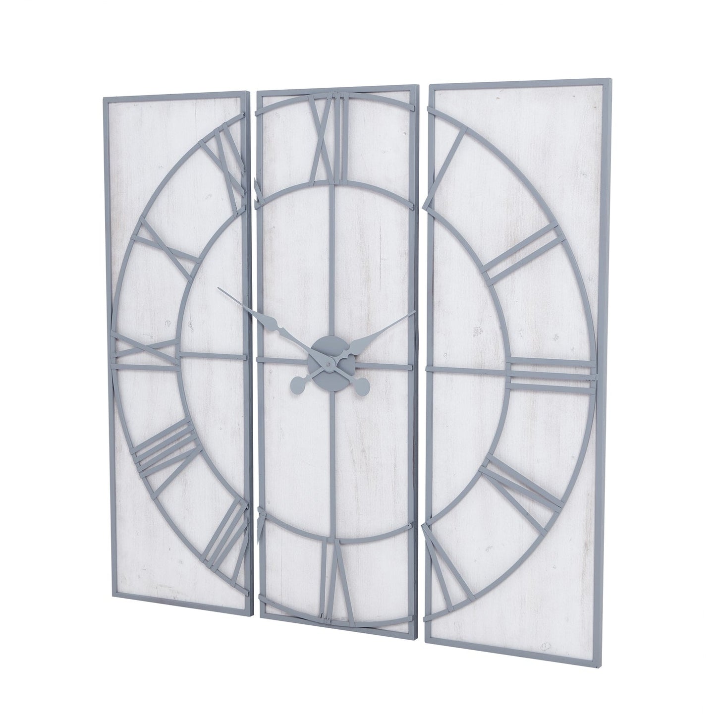angled view of large 3 panel wall clock