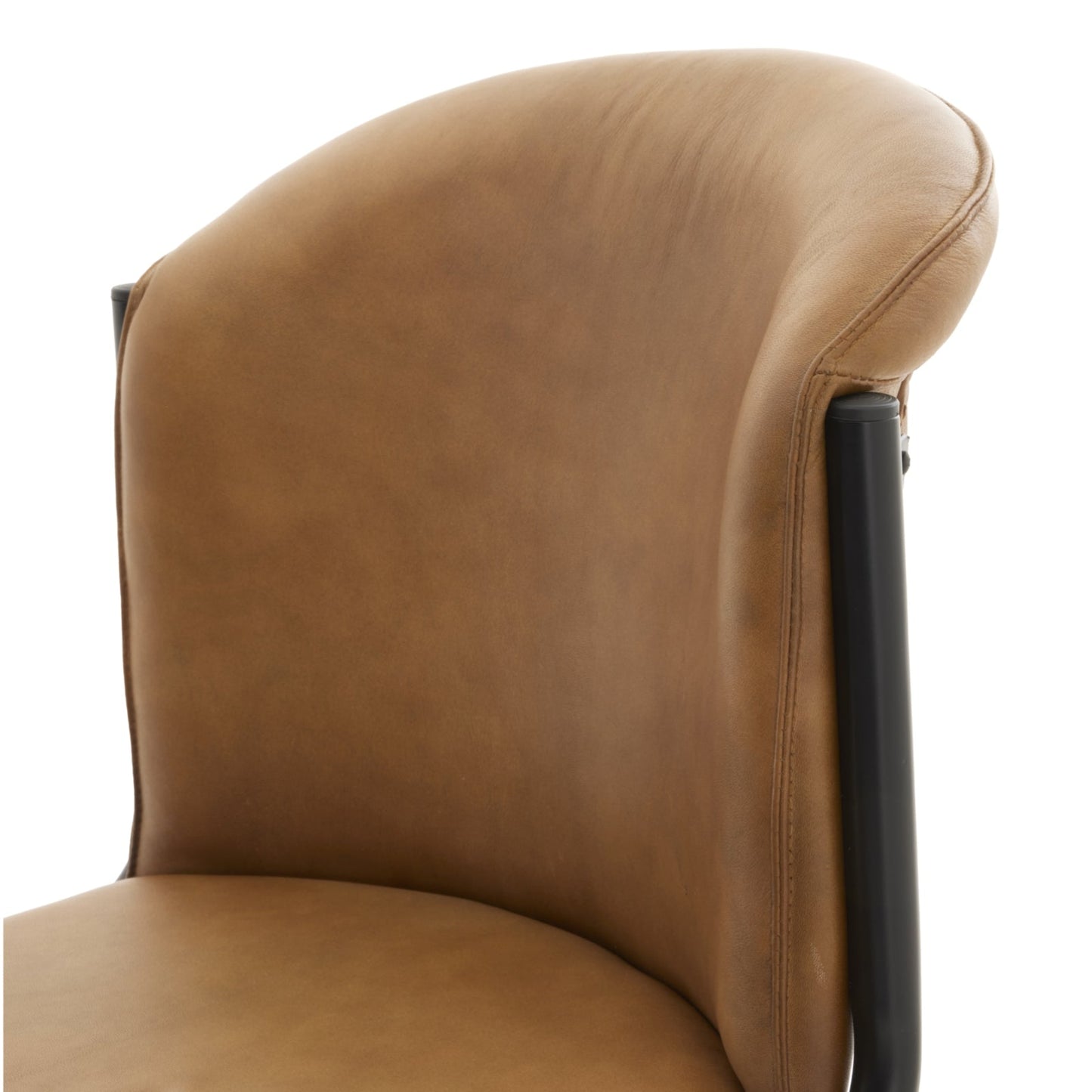 close up of side of real leather dining chair