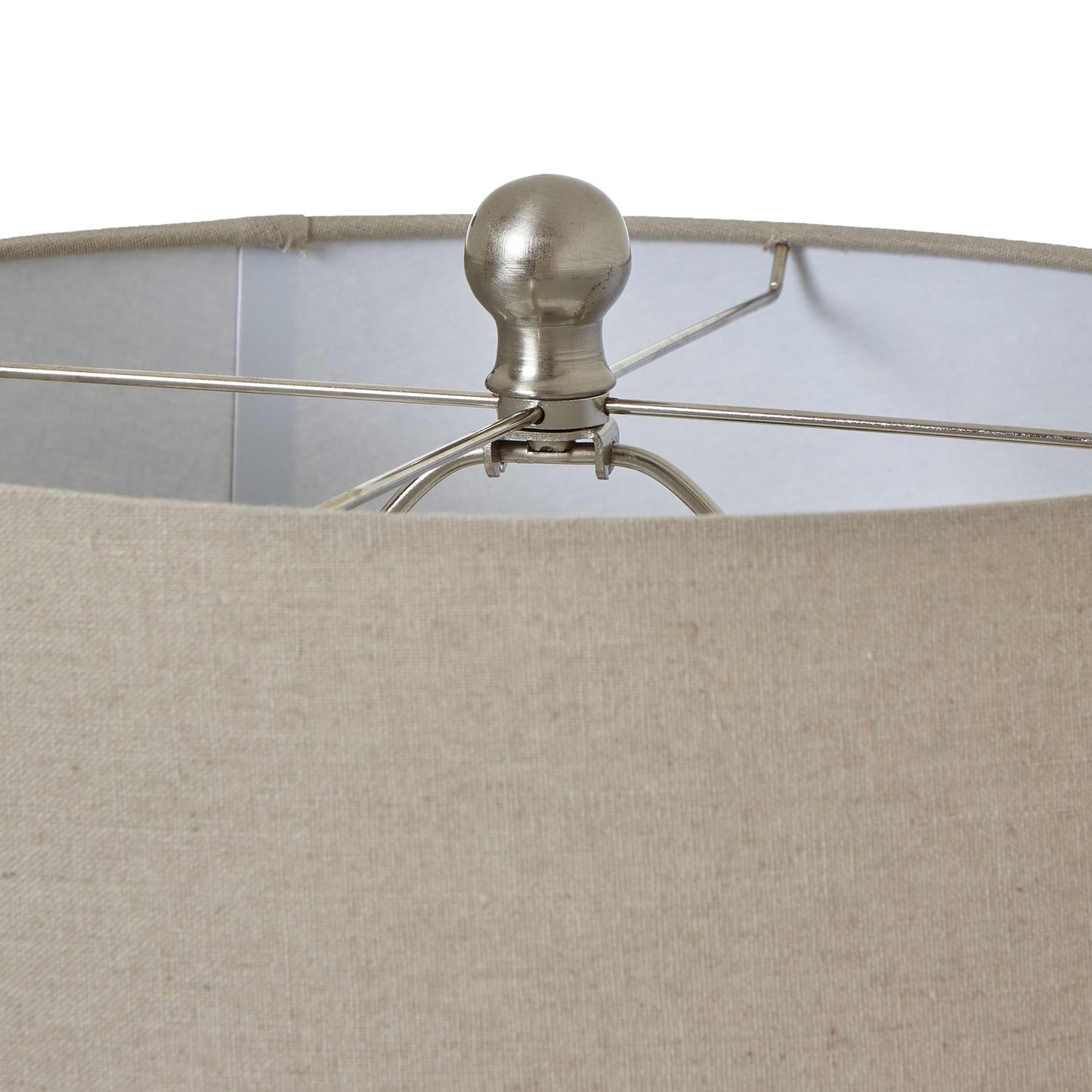 Tall White Beaded Table Lamp with Linen Shade