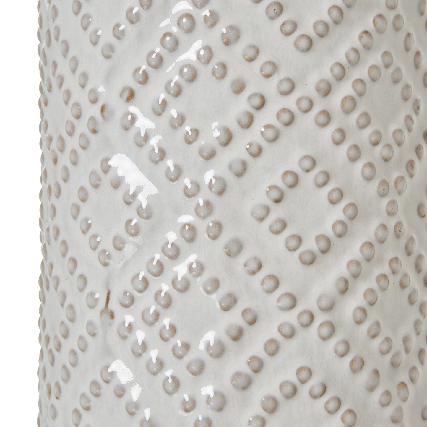 Tall White Beaded Table Lamp with Linen Shade