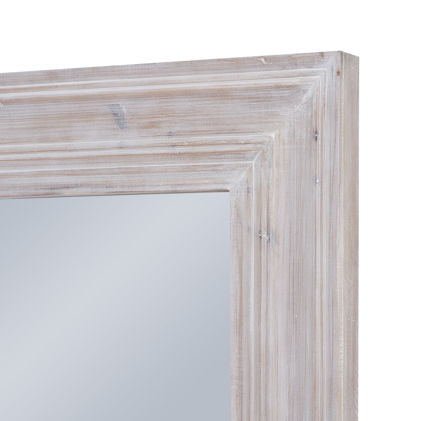 corner detail of whitewash large wooden mirror