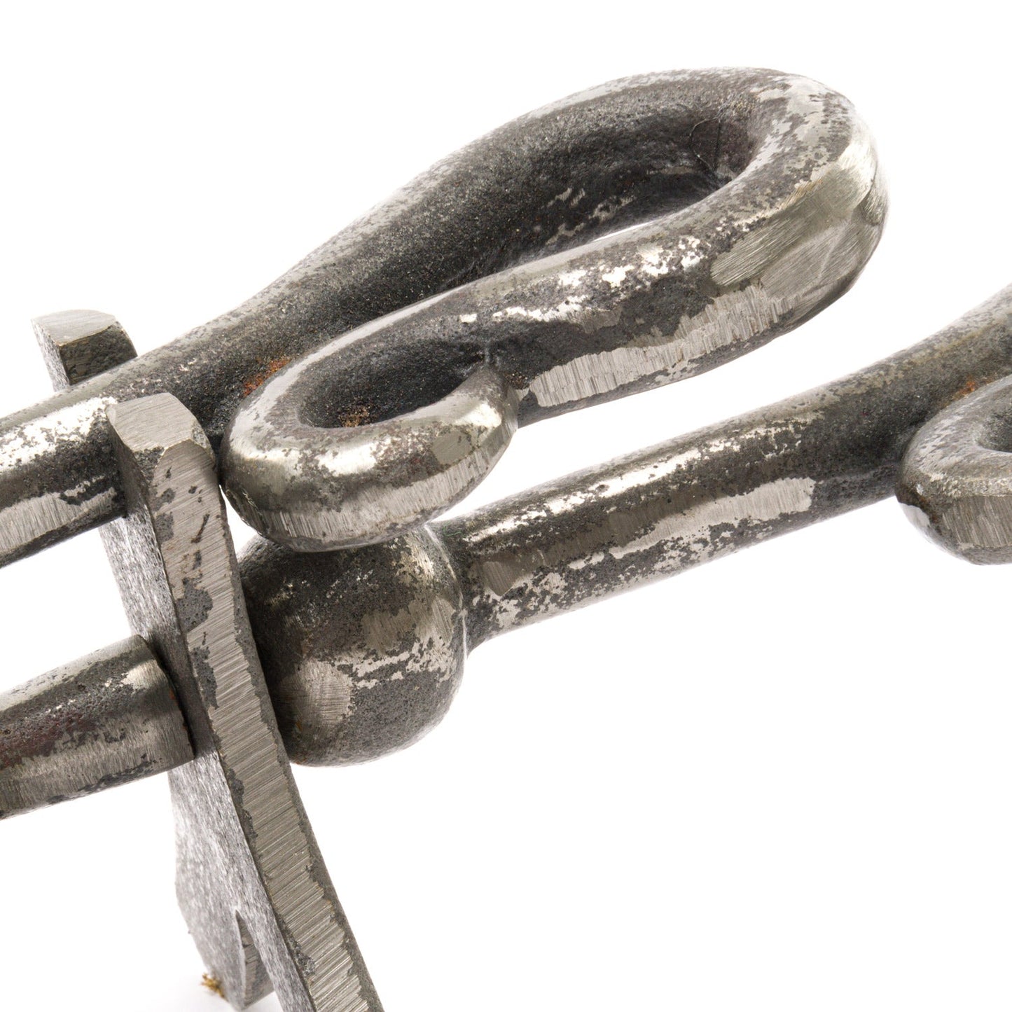 close up of antique pewter finish on the crook handles