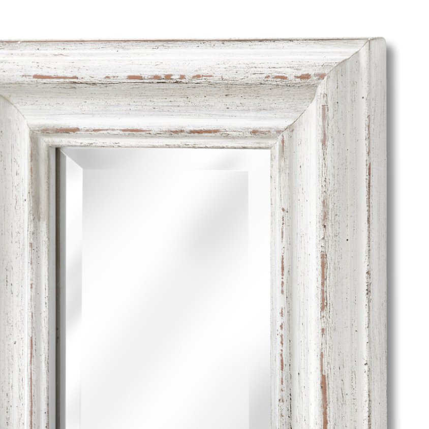 frame detail showing the aged distressed antique white finish