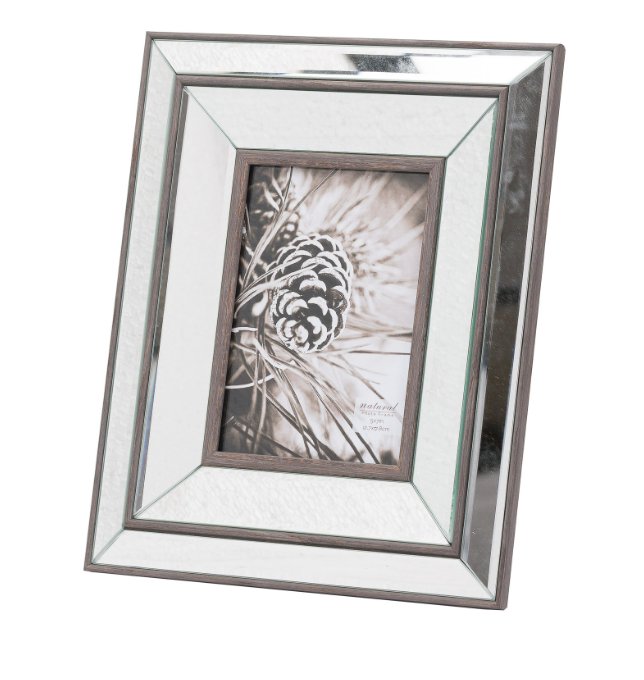 5" x 7" bevelled mirror and wood inlay photo frame