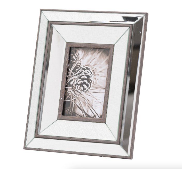4" x 6" bevelled mirror and wood inlay photo frame