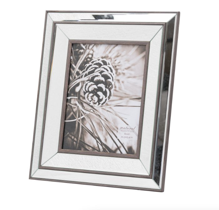 8" x 10" bevelled mirror and wood inlay photo frame