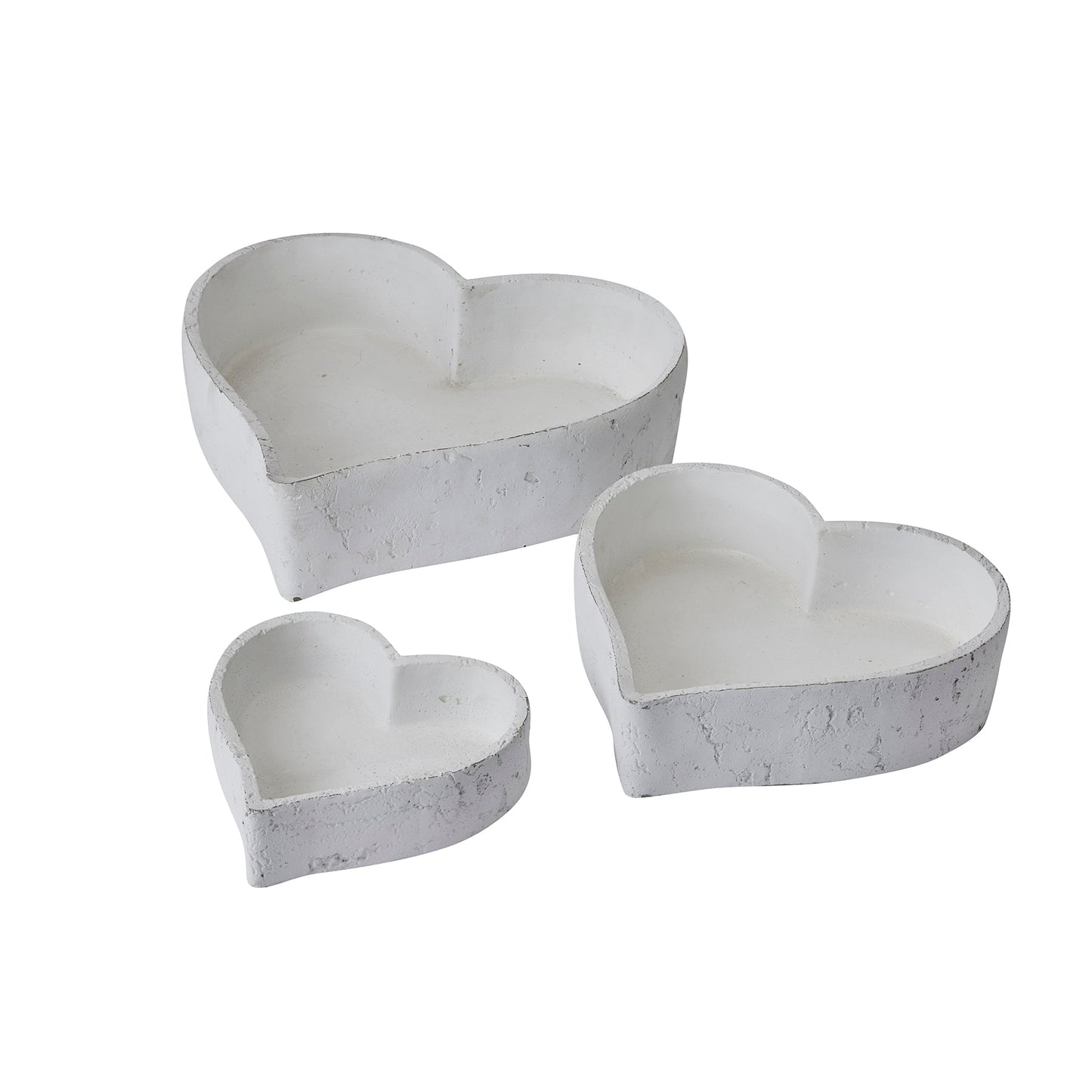 set of three matte white ceramic heart shaped dishes