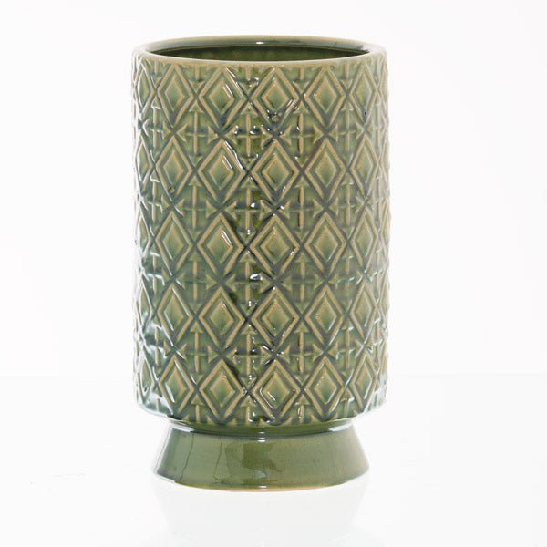 Olive Green Geo Print Vase