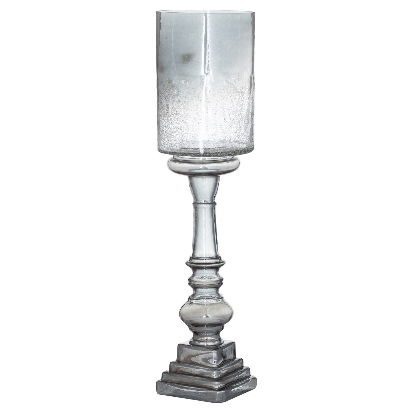 tall smoked glass candle holder