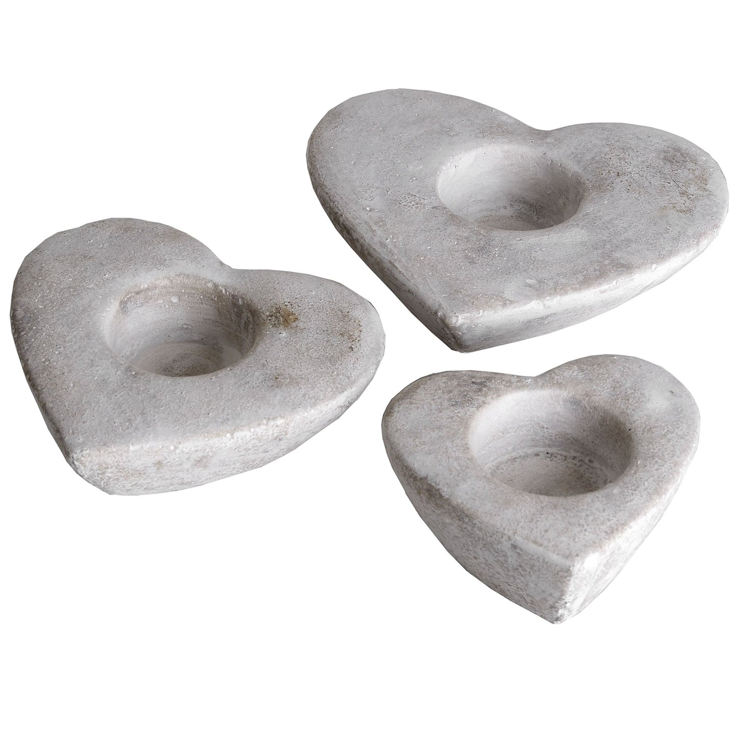 set of three heart shaped stone tealight holders