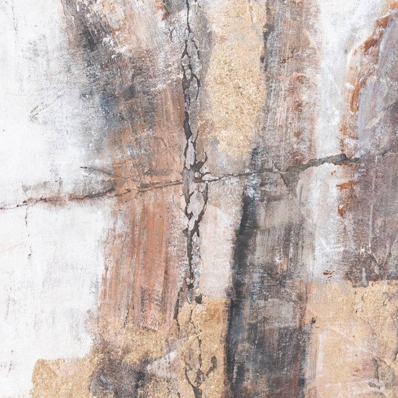 up close detail of the gold and brown and neutral tones of the canvas