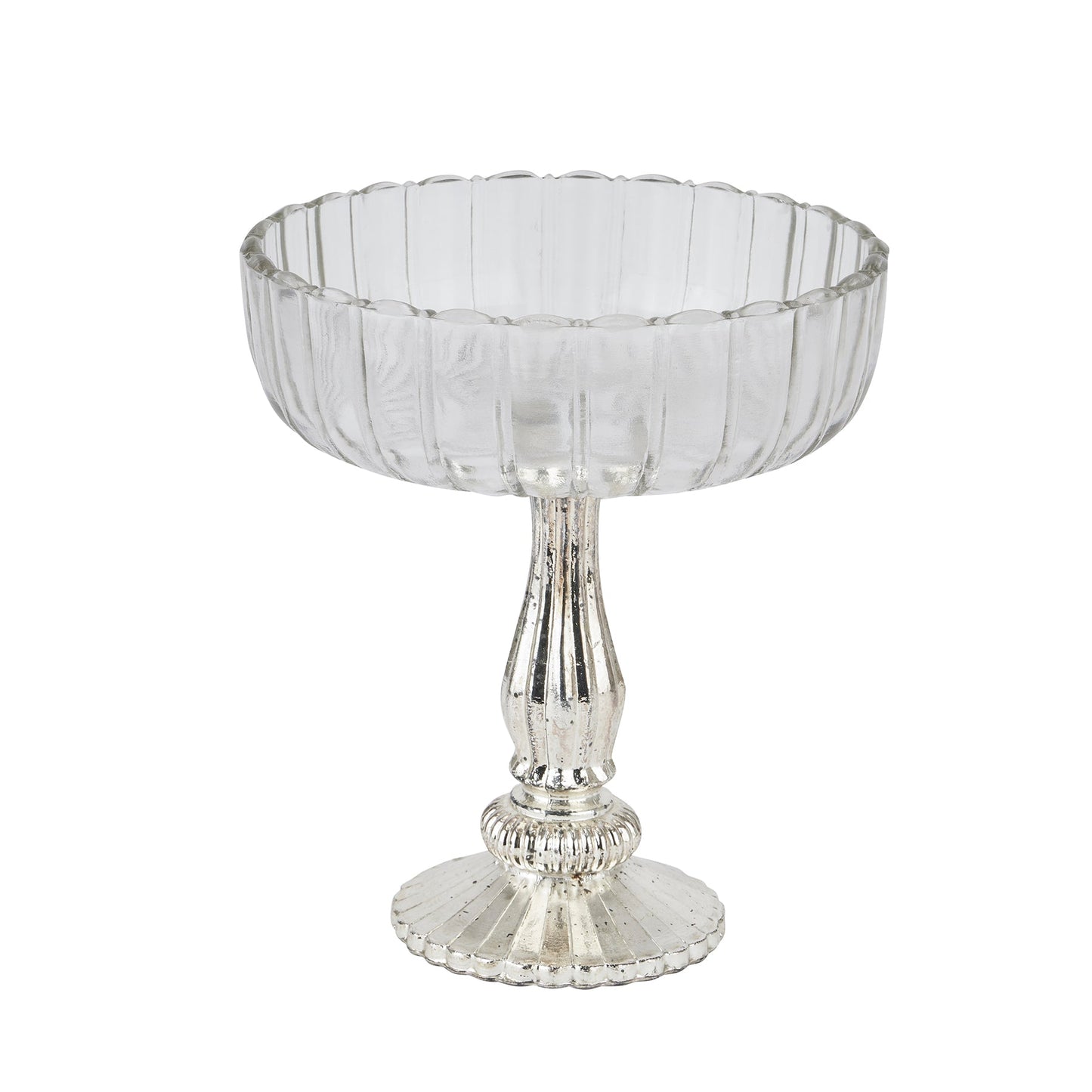 Medium fluted glass bowl with silver base