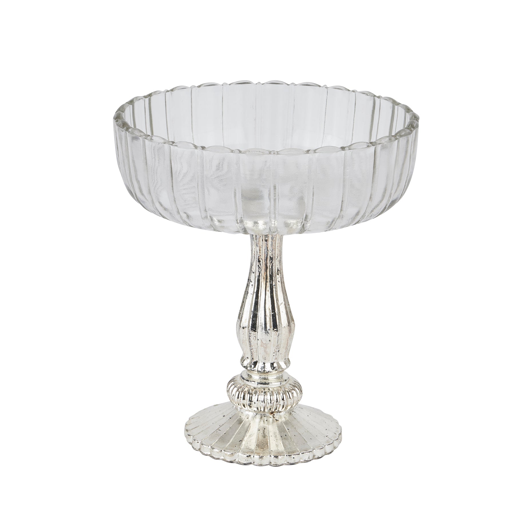 Medium fluted glass bowl with silver base