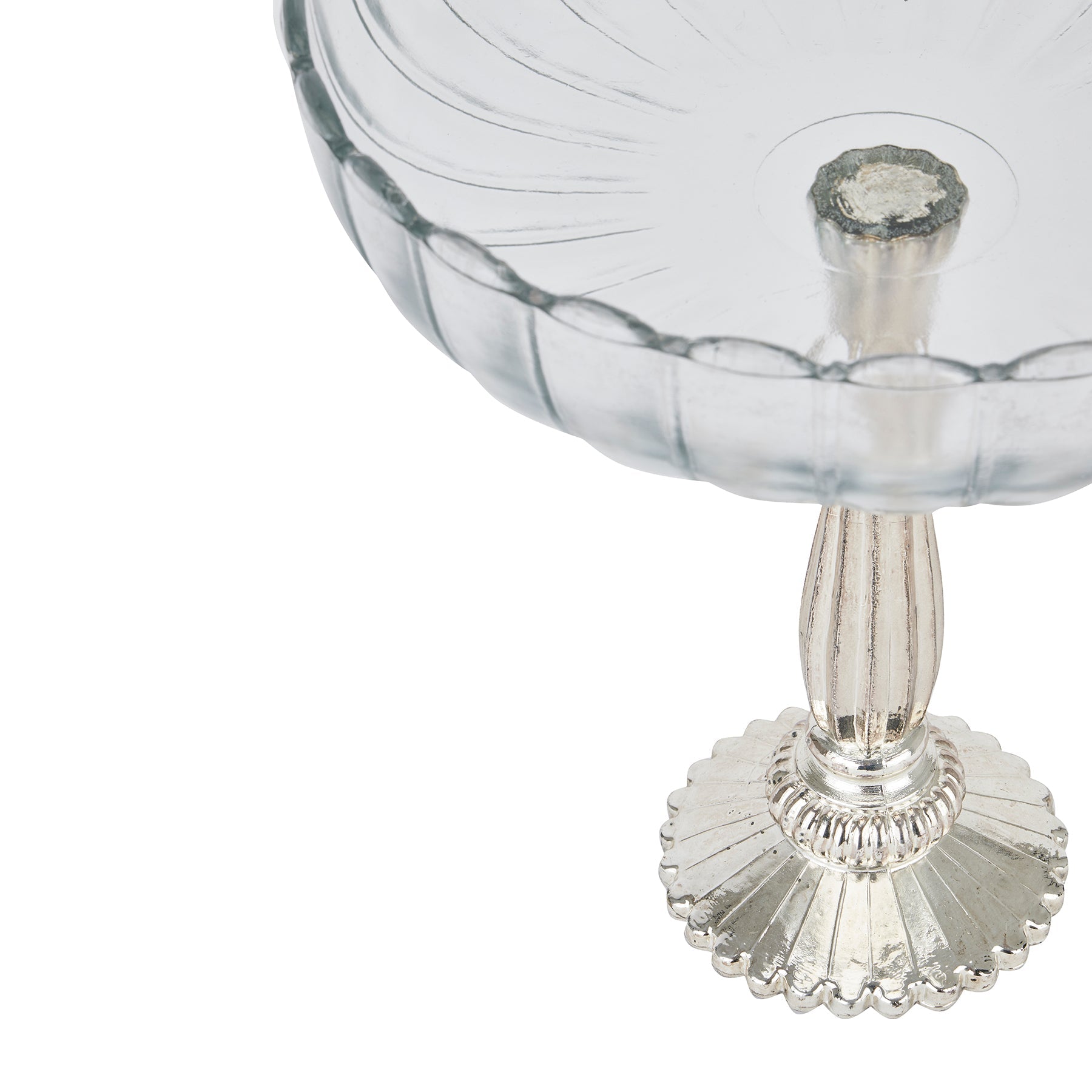 from above fluted glass bowl with silver base