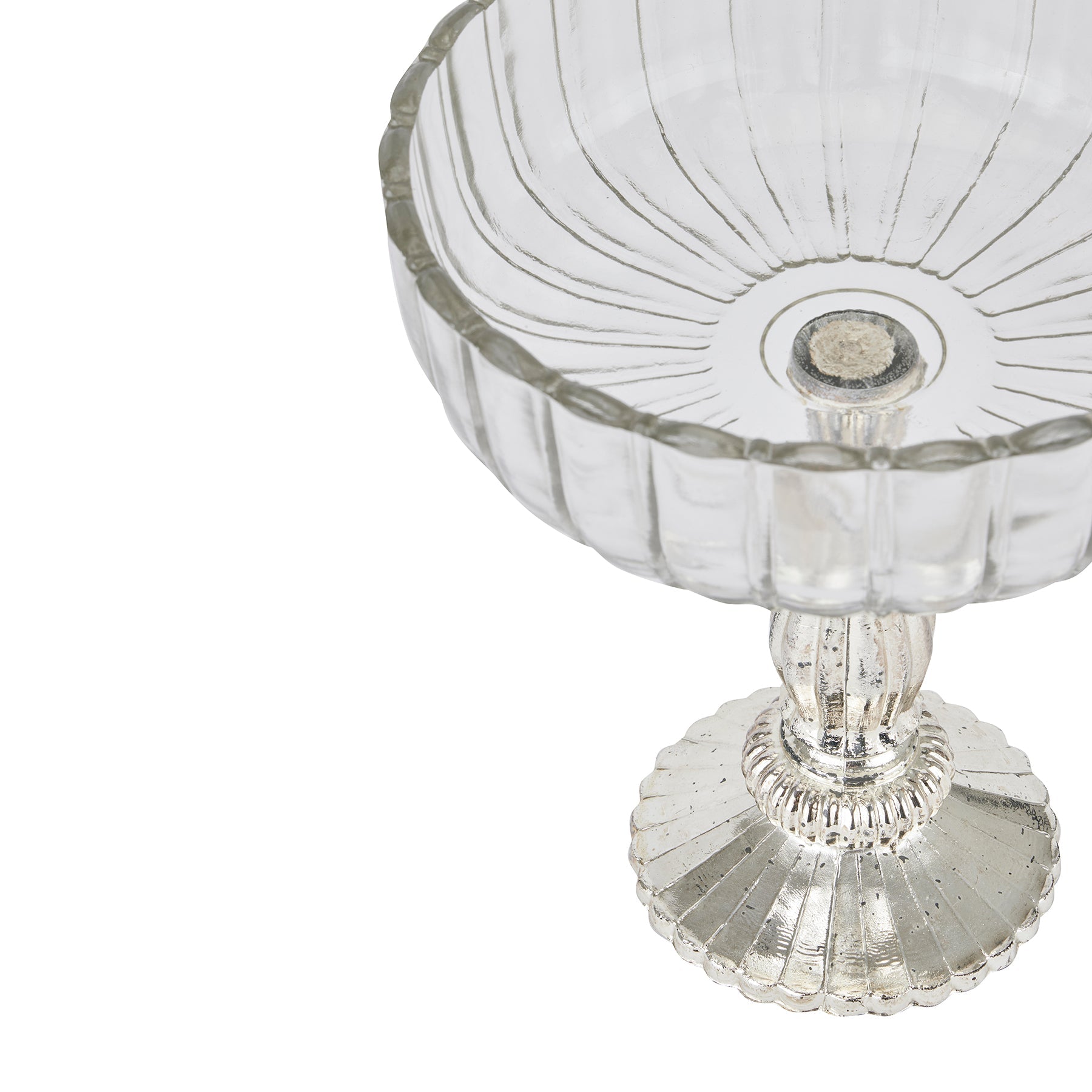 from the top medium glass display bowl with silver base