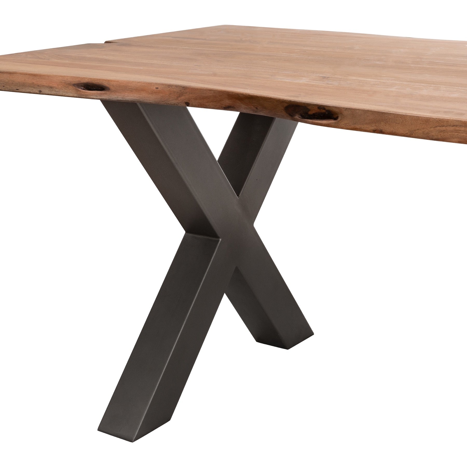 metal legs of live edge dining table