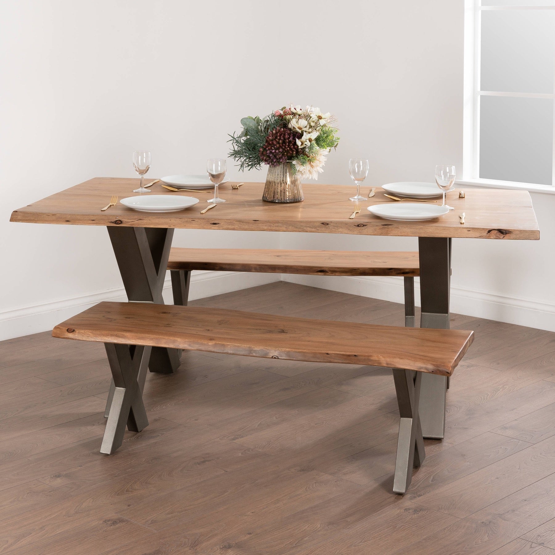 live edge dining table with live edge dining benches