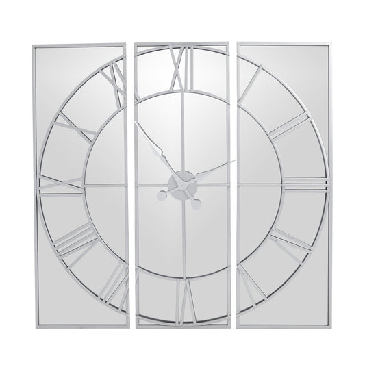 Front view of Mirrored 3 Panel Wall Clock
