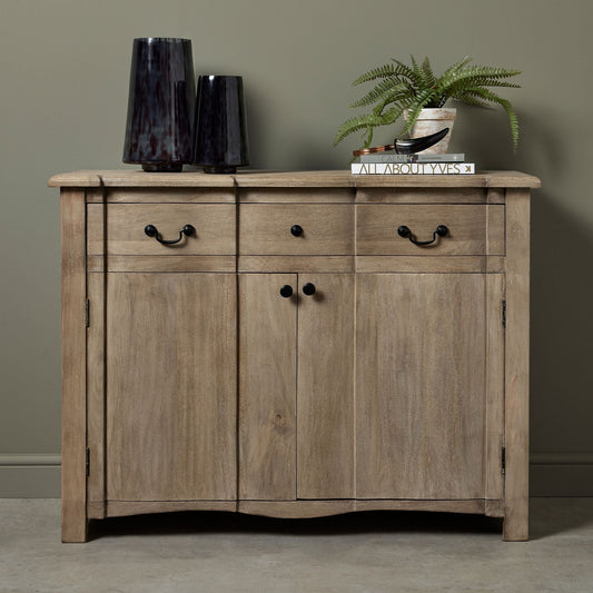 small sideboard Cotswold furniture, with vases and artificial plant on top