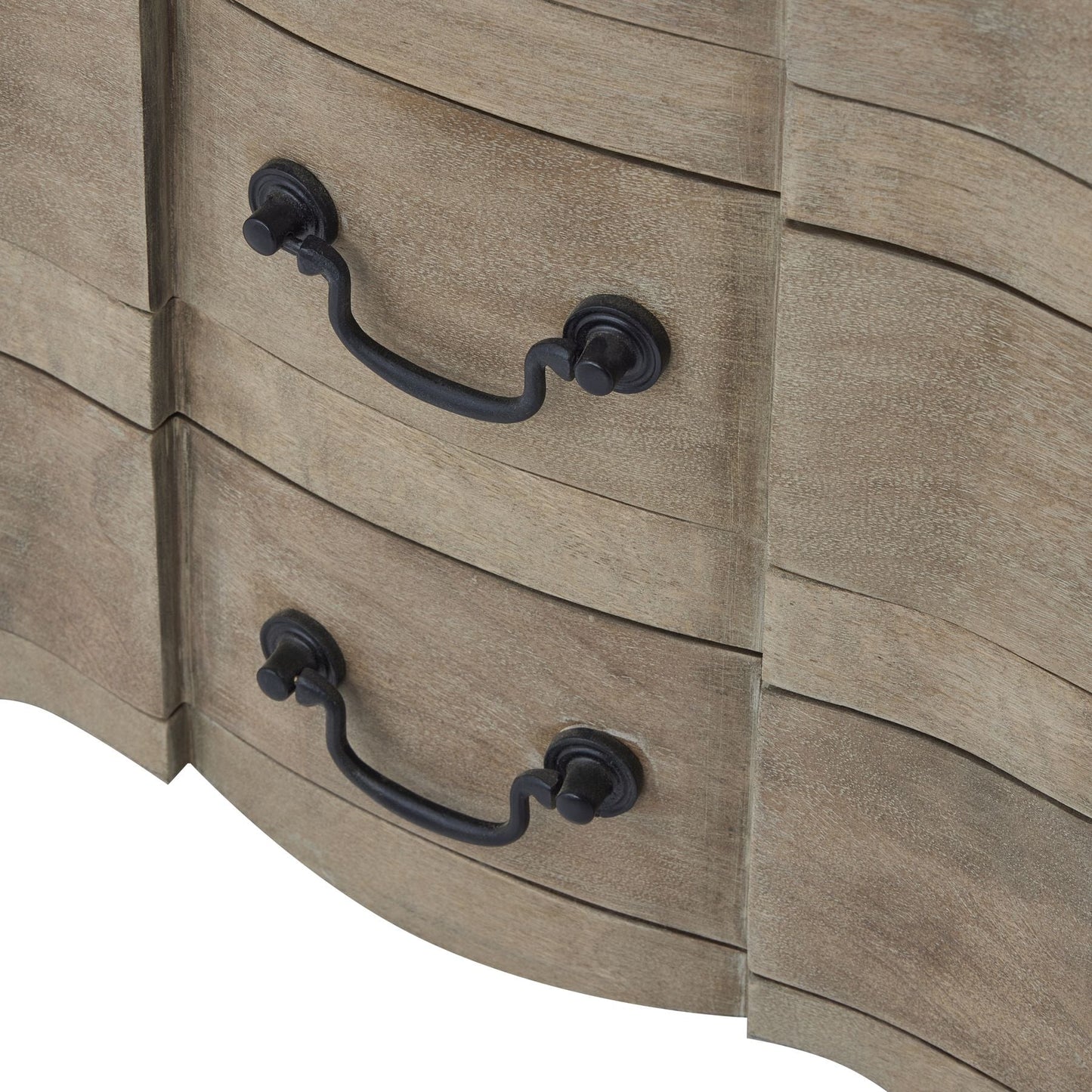 handle detail on wooden bedside table 3 drawers