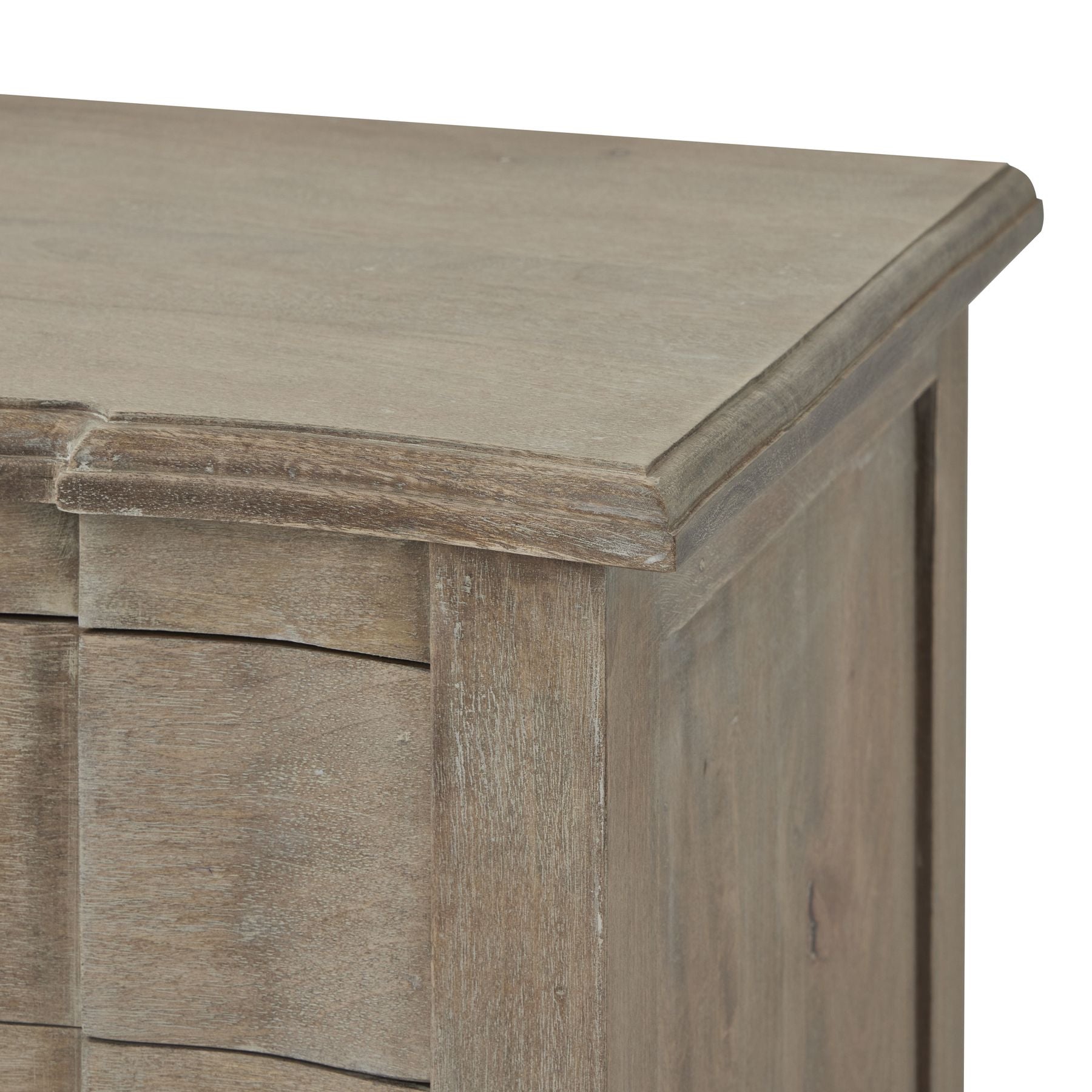 top detail of wooden bedside table 3 drawers