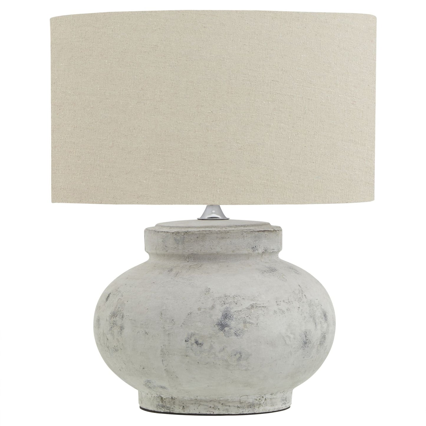 Abbey Antique White Squat Table Lamp with Linen Shade