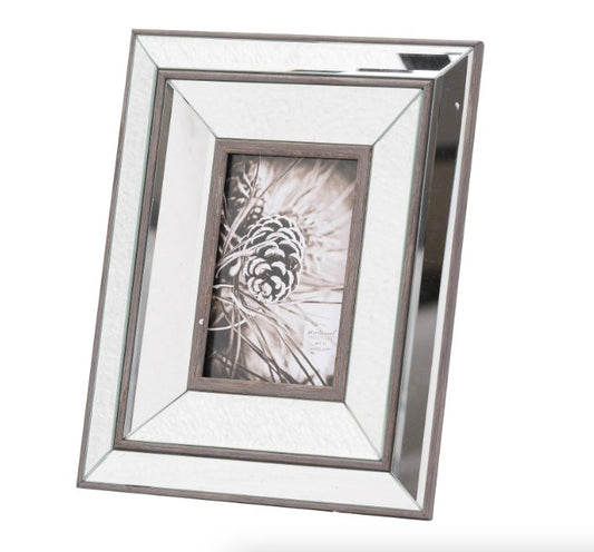 4" x 6" bevelled mirror and wood inlay photo frame