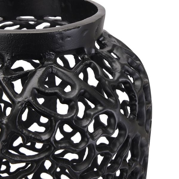 Black Cut Out Aluminium Hand Cast Vase