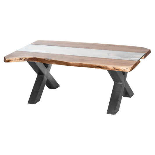 live edge coffee table with glass centre