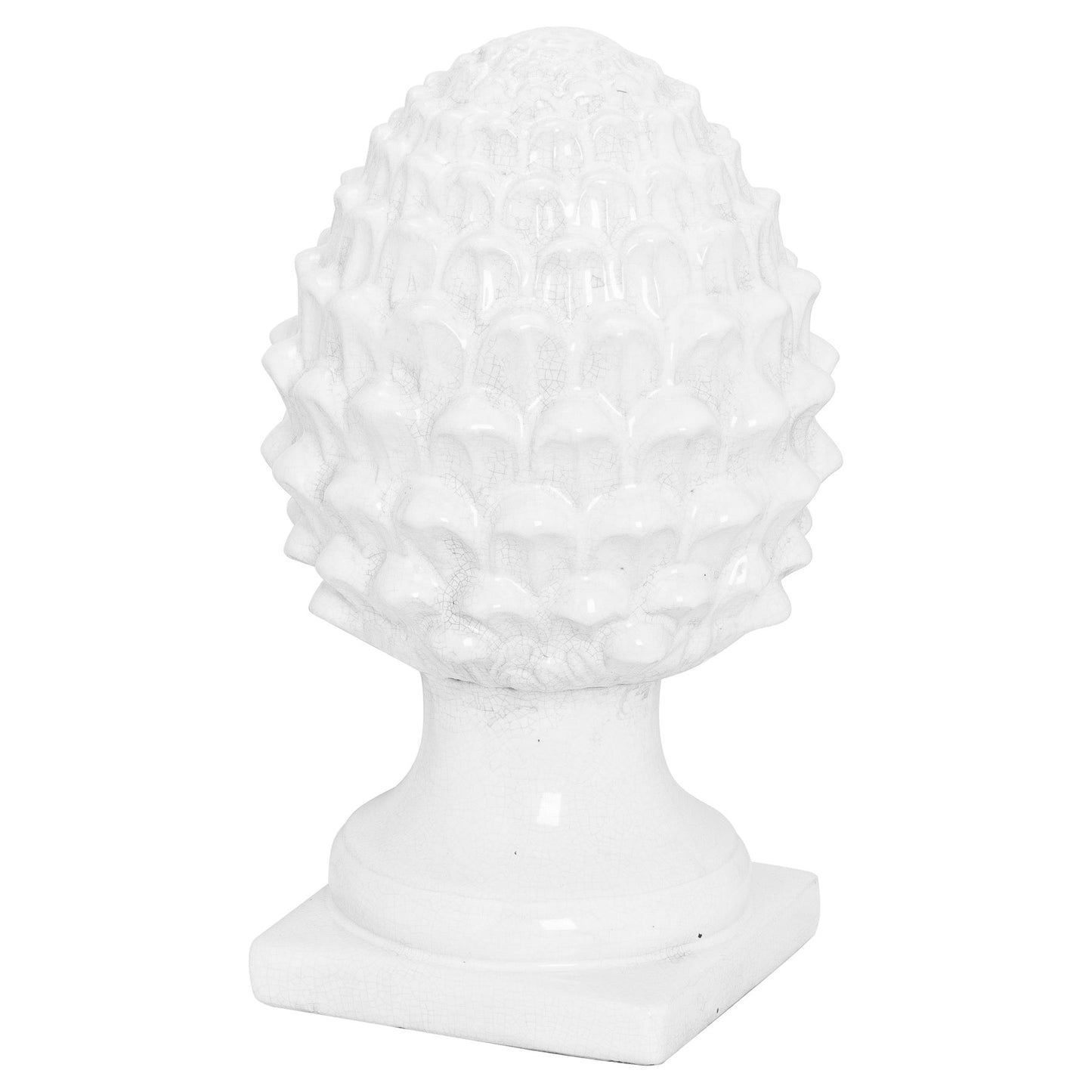 Distressed white crackle glaze acorn