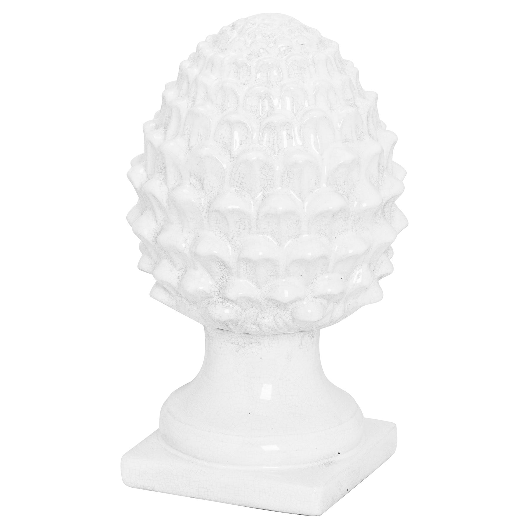 Distressed white crackle glaze acorn