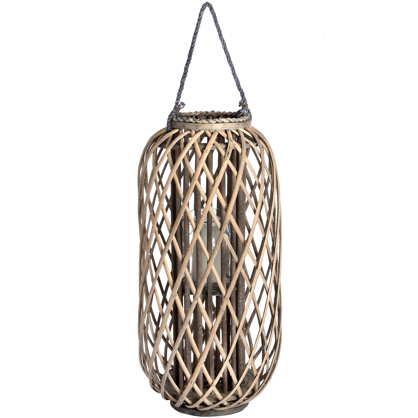 small floor standing natural wicker lantern
