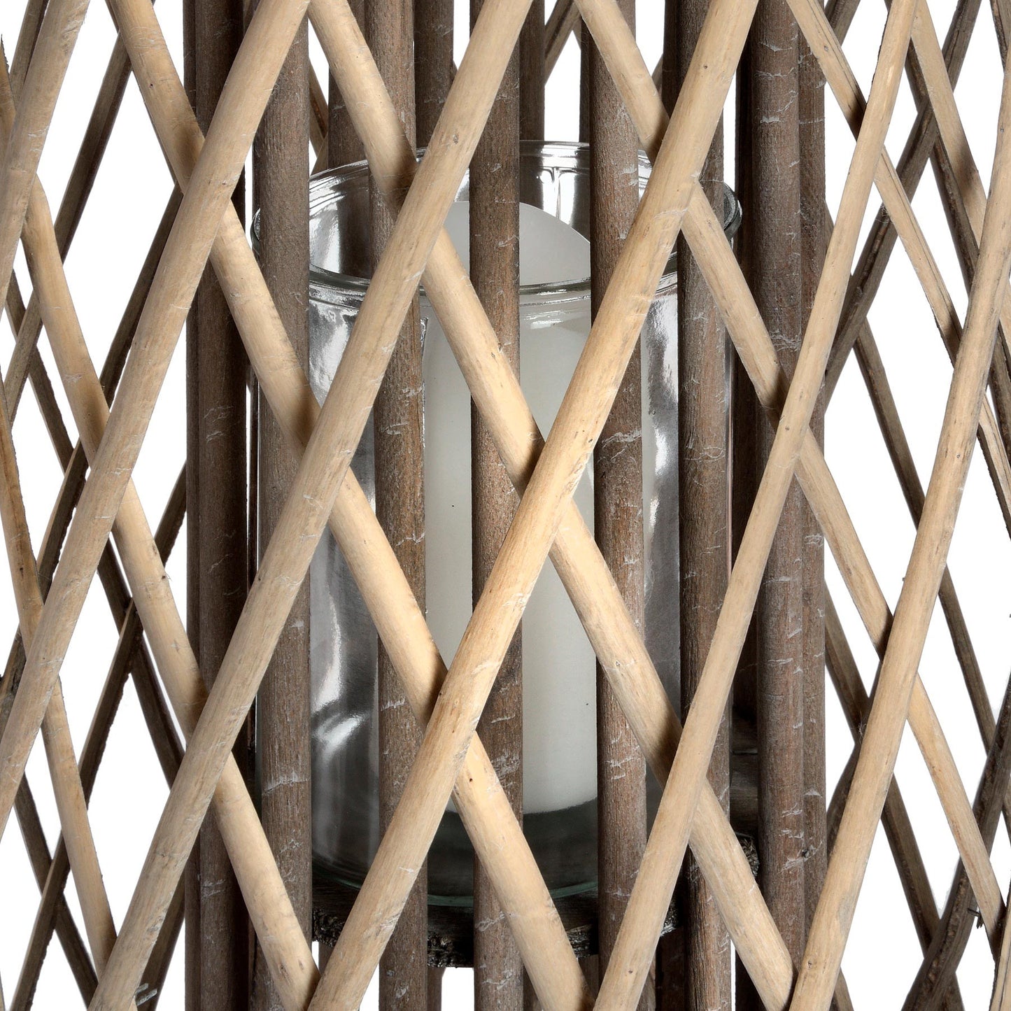 wicker detail showing the glass jar in the centre that would house the LED candle