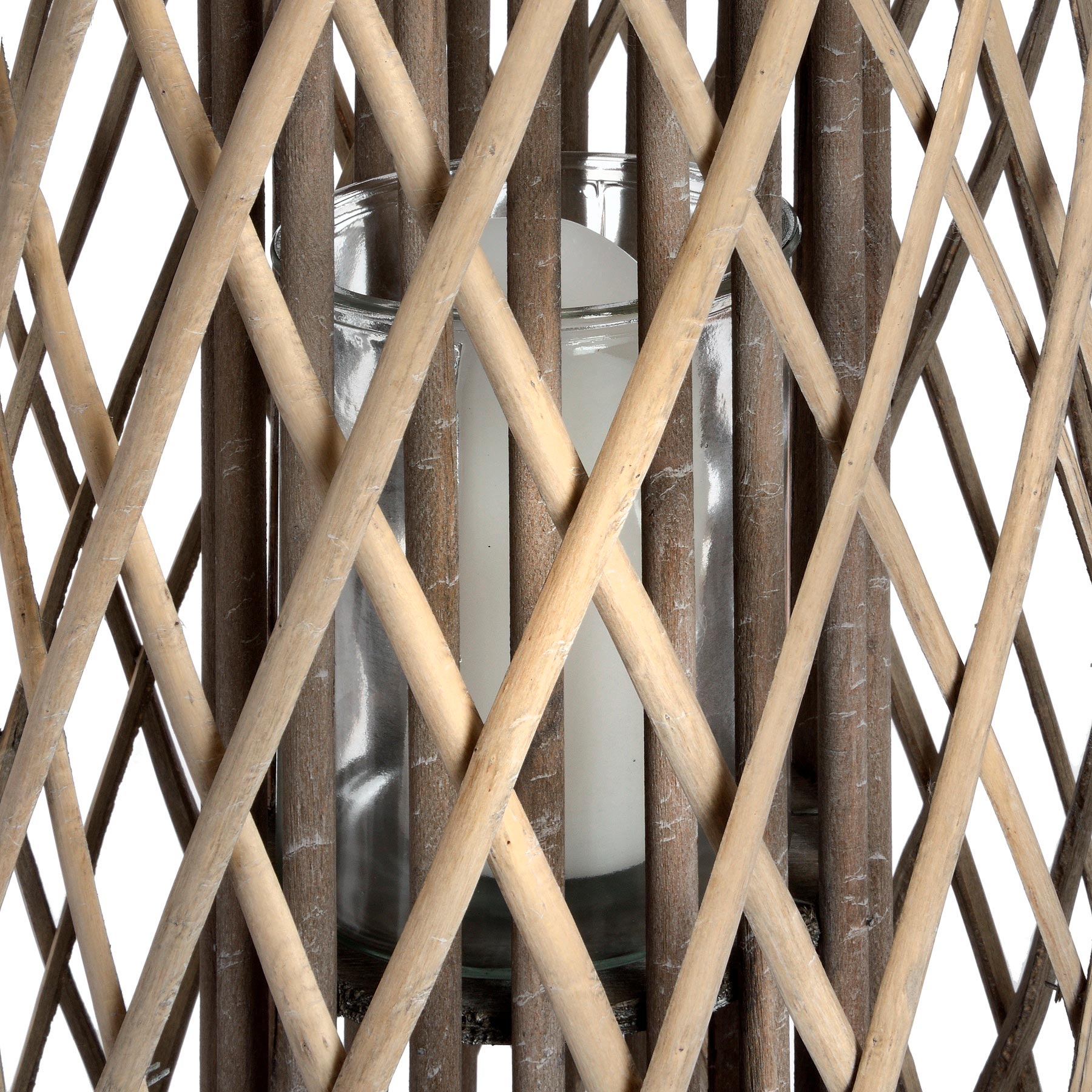 wicker detail showing the glass jar in the centre that would house the LED candle