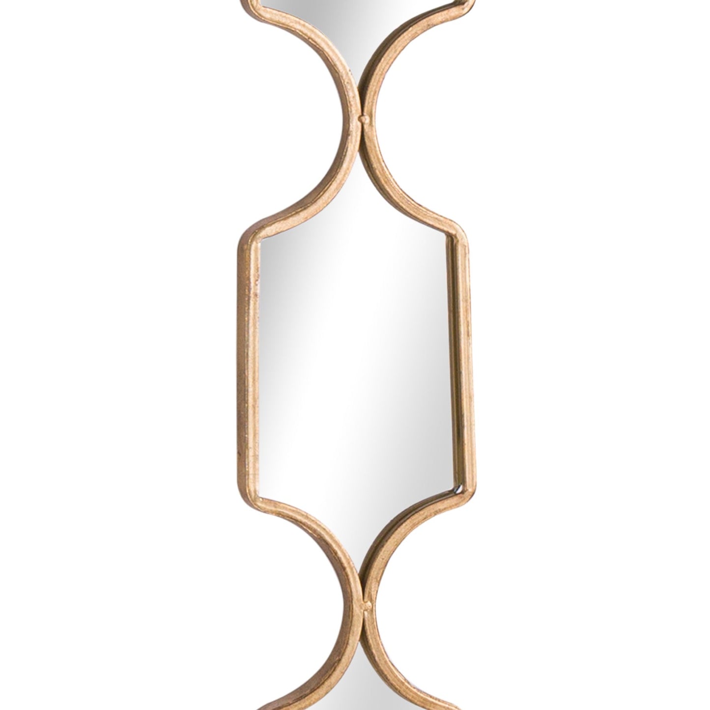 close up of gold square hanging mirror