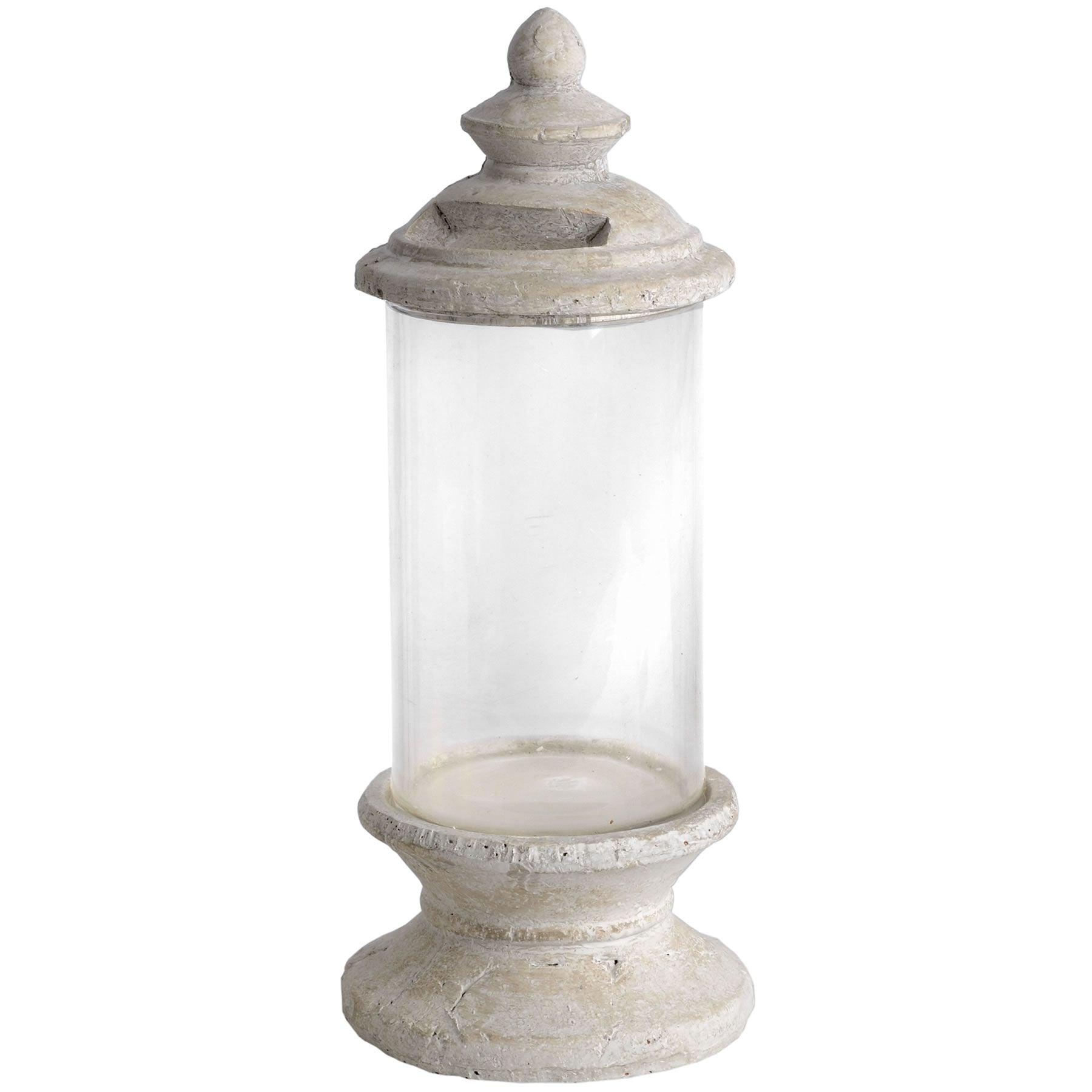 stone and glass hurricane lantern