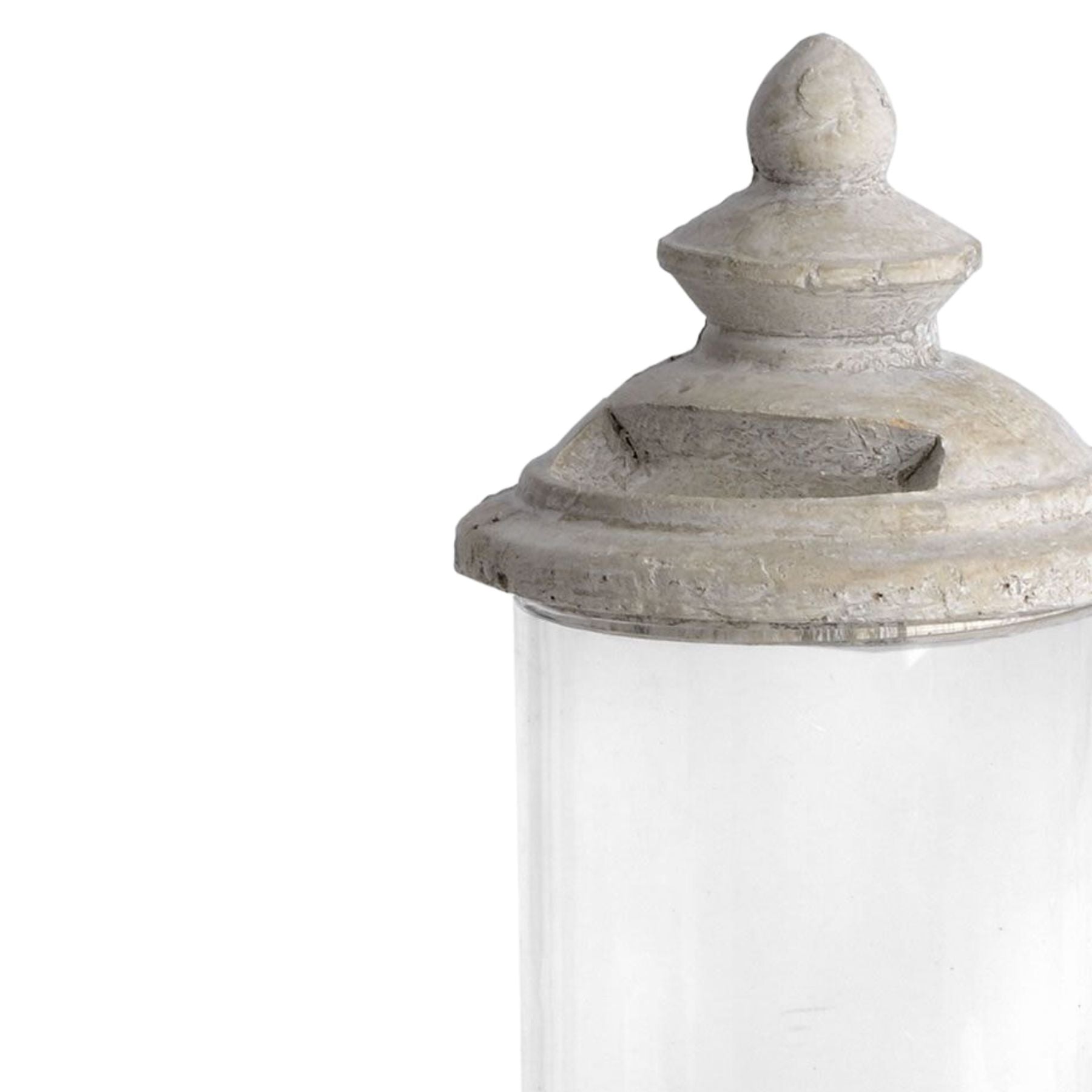 top detail on stone and glass hurricane candle