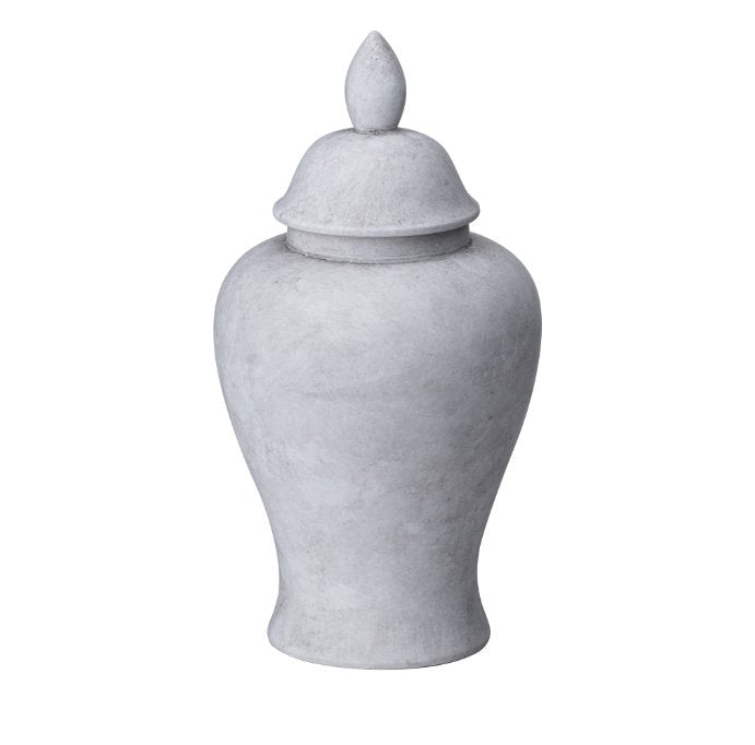 Traditional shaped ginger jar, in stone. Lid on