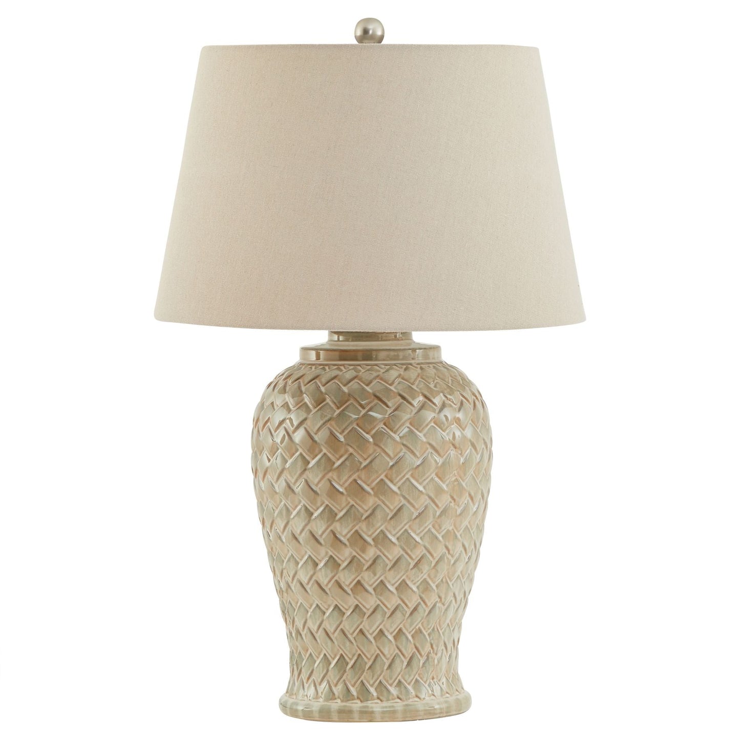 Woven Table Lamp with Linen Shade
